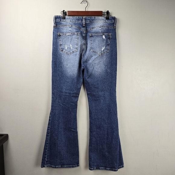 ARIYA Denim Distressed Flared Bell Bottom Jeans Boho Cowgirl Blue Women Size 11 - Picture 6 of 13